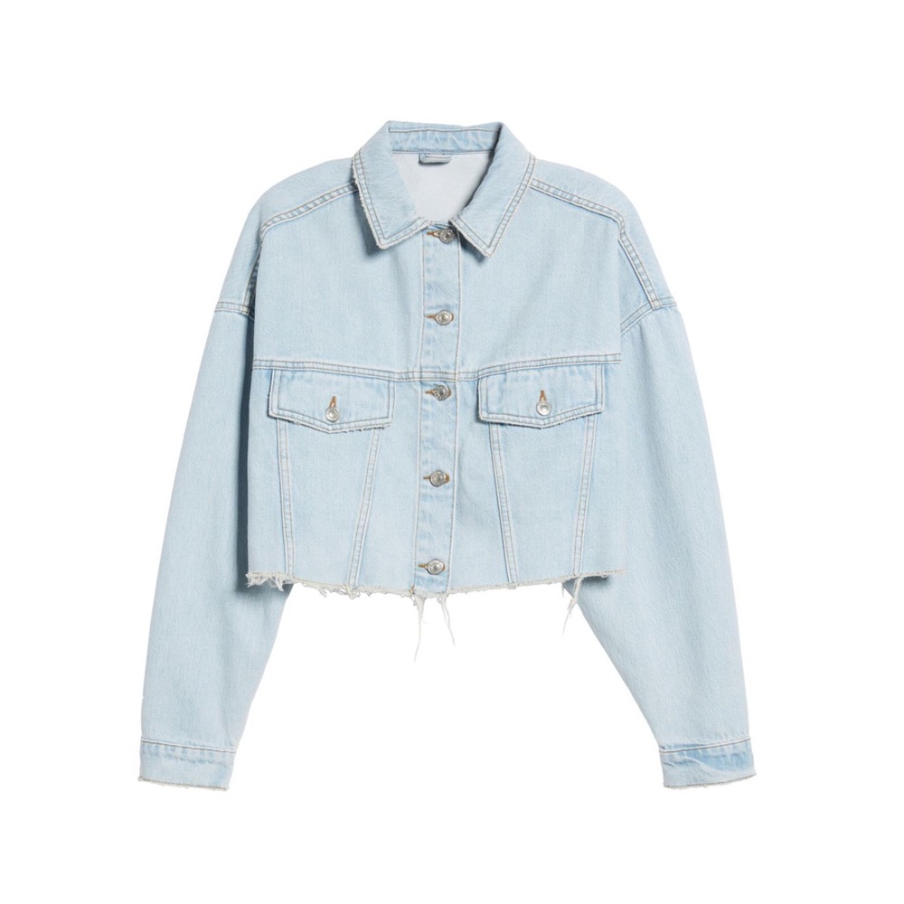 [ nwt ] Topshop Bleached Hacked Denim Jacket - Picture 4 of 8